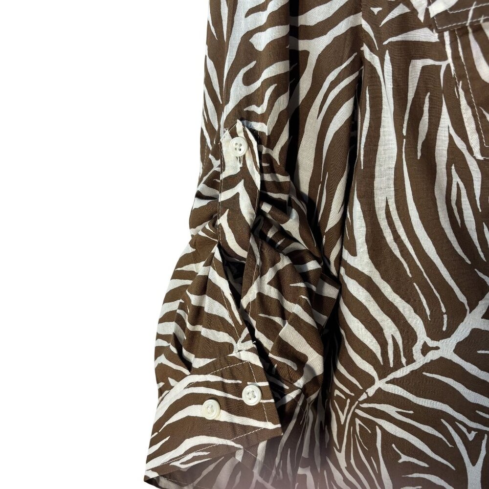 Jones New York Sport Brown & White Zebra Print Button-Up Long Sleeve Shirt - Picture 3 of 13